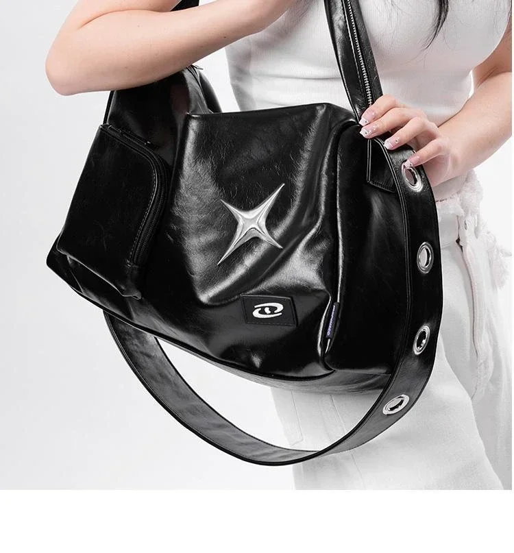 Silver Y2k Tote Bags for Women Aesthetic Luxury Designer Large Capacity Shoulder Bag Commuter Pu Leather Shopper Handbag