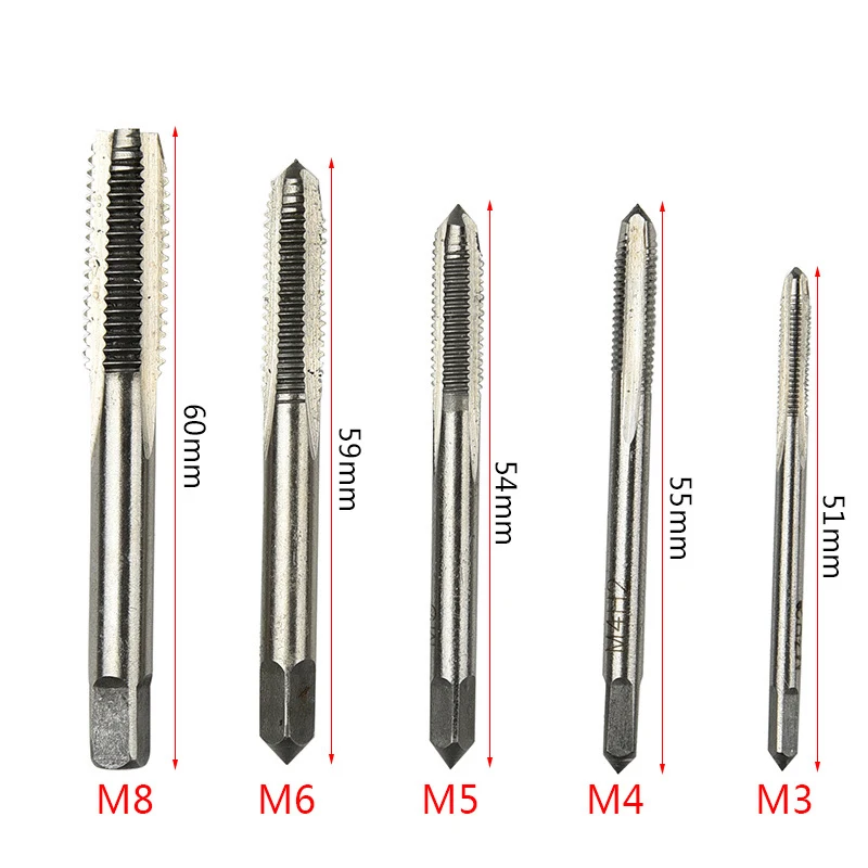 Set of 5pcs Screw Threaded Tap Straight groove Taps M3-M8 Quick Tapping