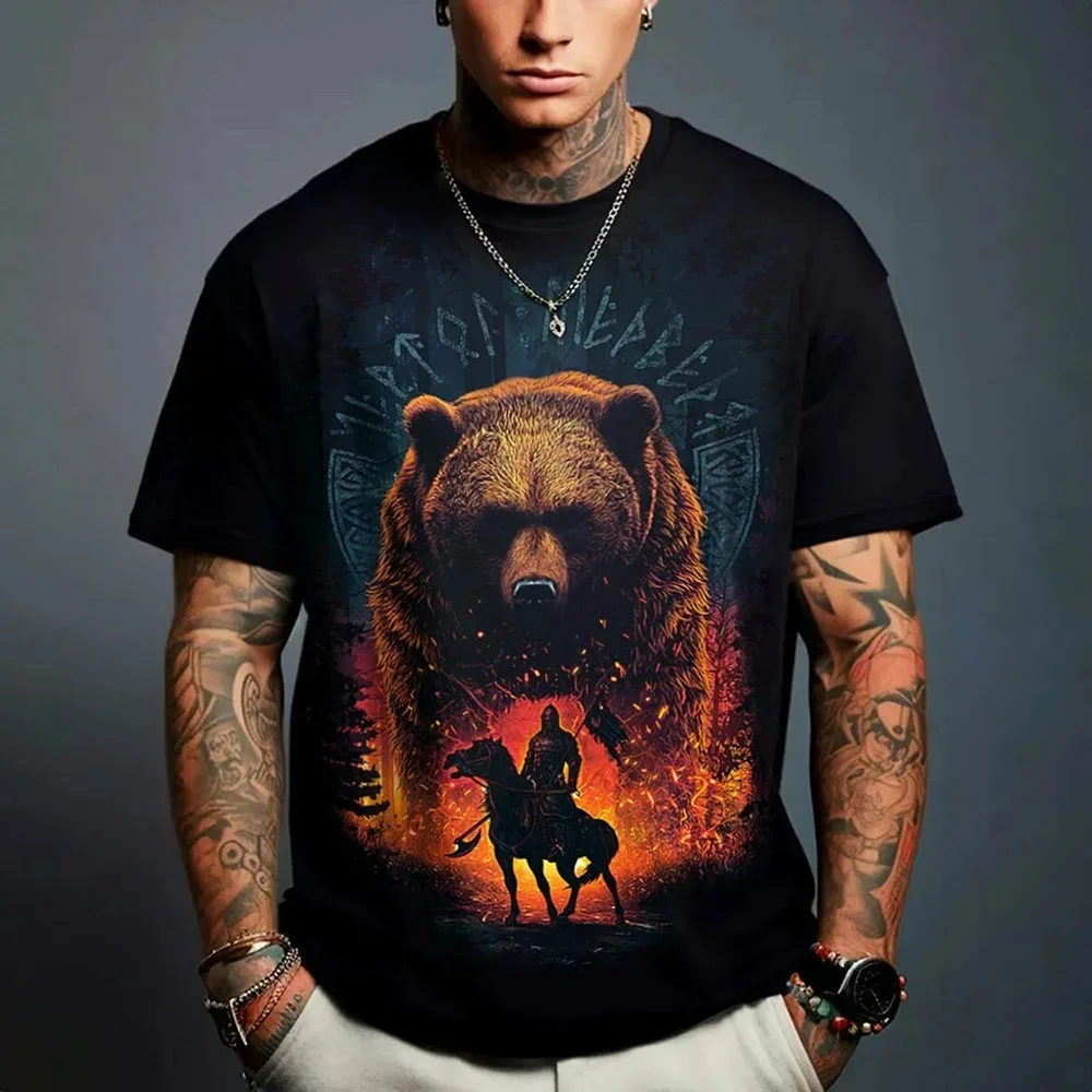 

Hot Outdoor Fitness Animal Russian Brown Bear Print T-shirt Short Sleeve T-shirt Casual Street Wear Oversized Men's Clothing Top