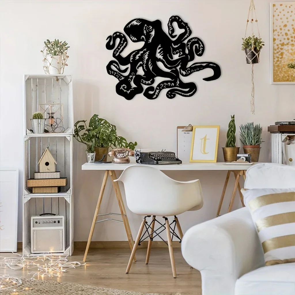 HELLOYOUNG The Octopus Beach Coastal Steel Metal Wall Hanging decoration Art Metal Wall Art Interior Home decor livingroom backg