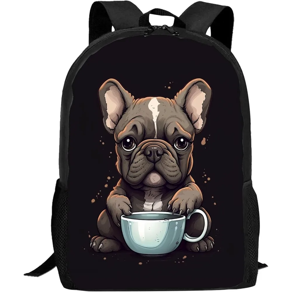 フレンチブルドッグバックパック男の子女の子かわいい犬子犬フレンチブルドッグドリンクコーヒーランドセル小学校中学校
