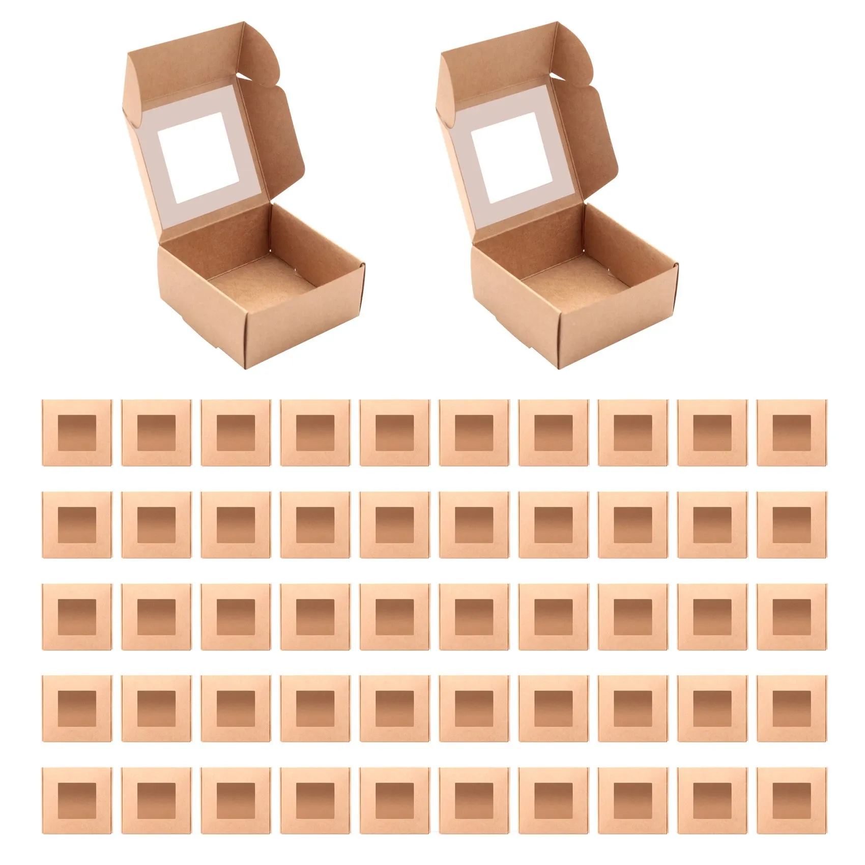 

ГОРЯЧАЯ 50-упаковочная мини-коробка из крафт-бумаги с окном, коробка для упаковки подарков, коробка для ухода за домашним мылом, пекарня, конфеты (коричневая)