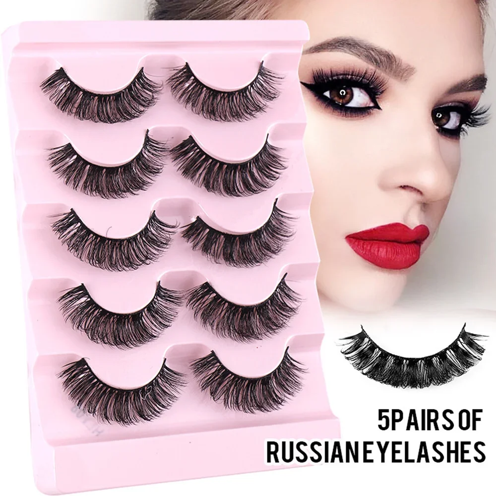 Hot Selling 5 Pairs Thick Dense Curled False Eyelashes Full Stripe Lashes Natural Fluffy 3D Fake Lashes Makeup Kits