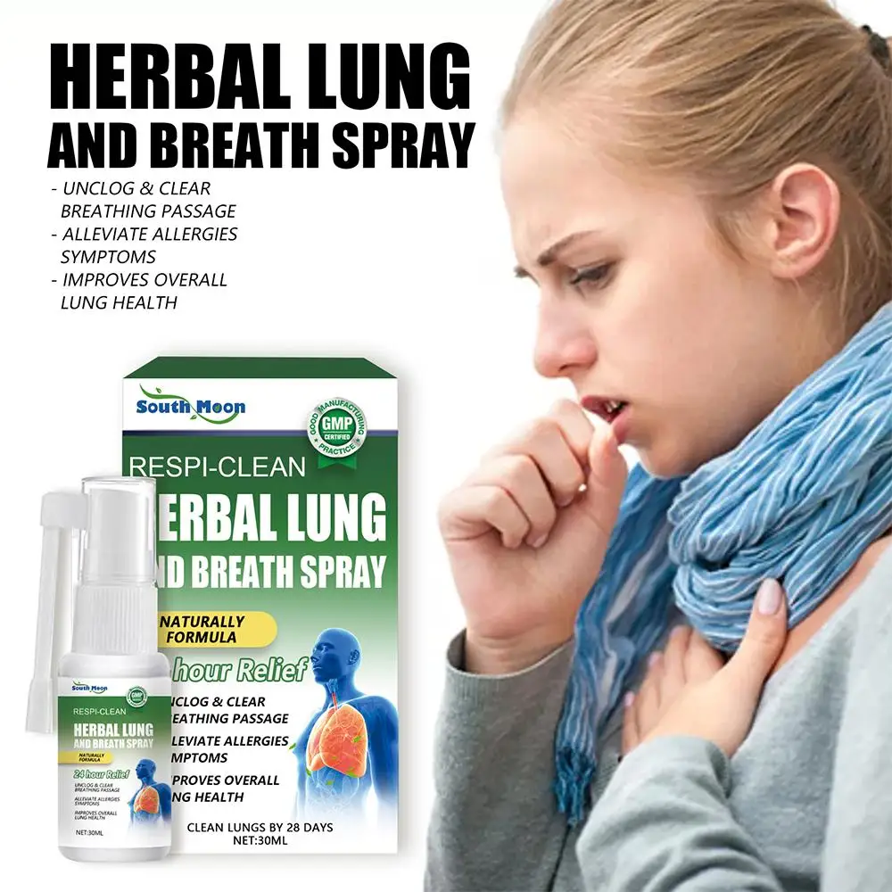 Herbal Cleansing Lung Spray para desintoxicação do fumante, Congestão nasal clara, Aliviar a garganta, Cuidado nasal desconfortável, 5pcs