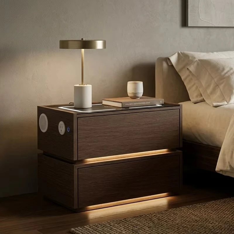 Rosewood lacquered baby environmentally friendly solid wood smart bedside table Bluetooth charging
