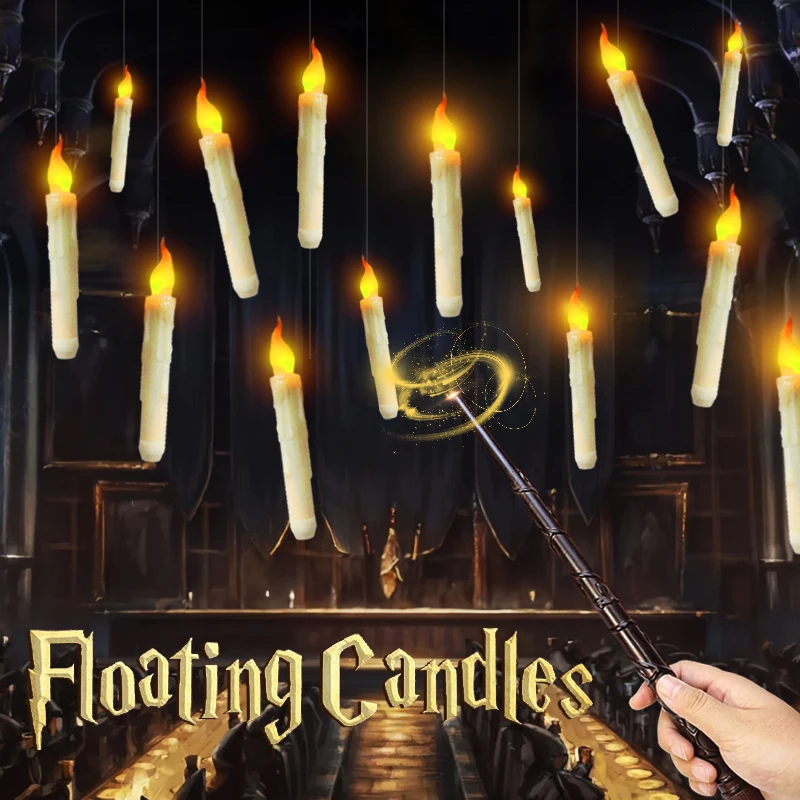 12/24/36Pcs Led Floating Candles with Magic Wand Remote Christmas Gift Flameless Hanging Candle Flashing Light Candle Home Decor