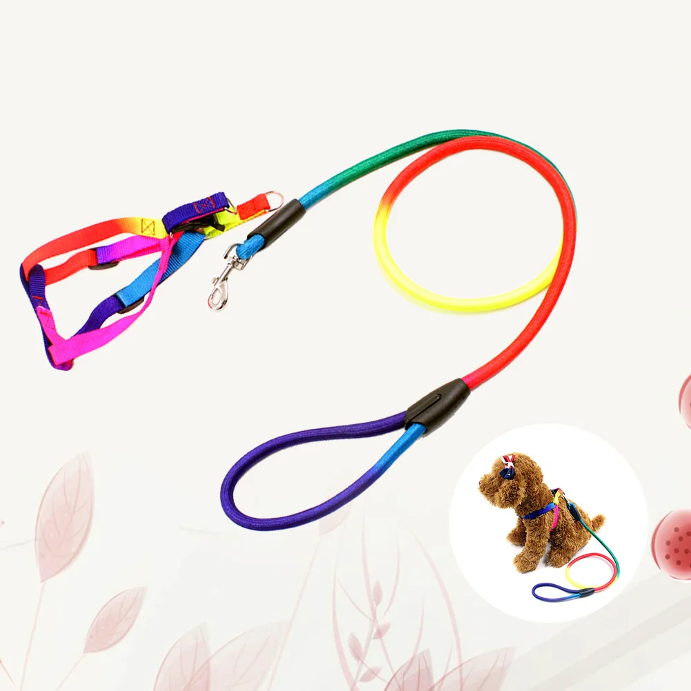 

Pet Traction Rope Rainbow Dog Leash Adjustable Harness Made of Strong Nylon Small Size for Puppy Cats Fashionable Comfortable