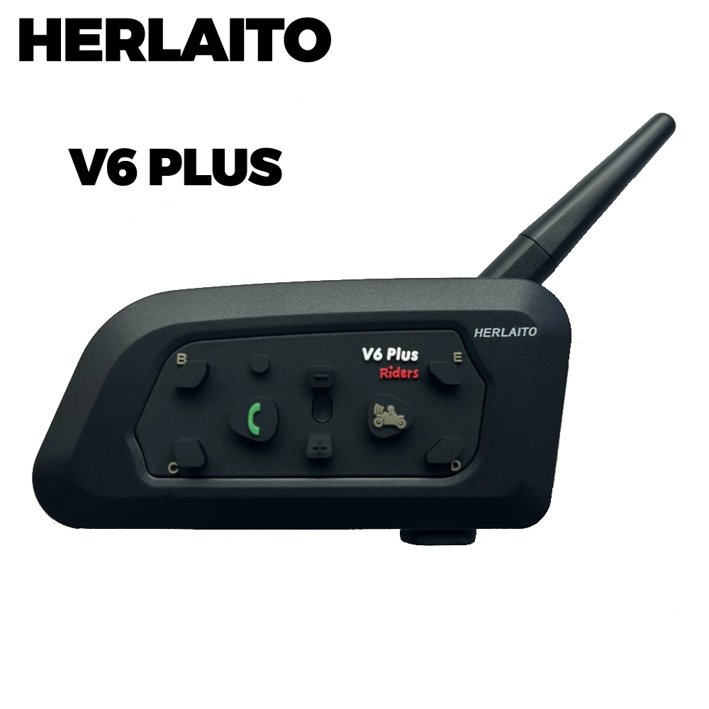 HERLAITO V6 Plus Motorcycle Helmet Bluetooth Headset Intercom 2 Riders Communicator 1500M Communicator Waterproof Interphone