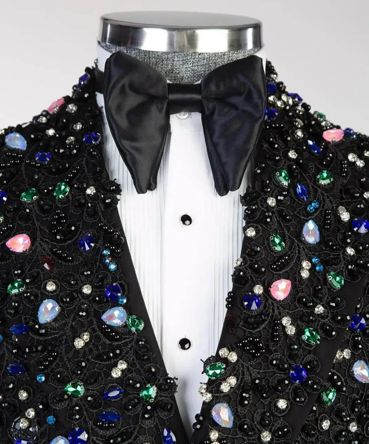 Unique Colorful Beading Groom Wedding Tuxedos Peaked Lapel Mens Jacket Birthday Party Banquet Coat Custom Made One Coat