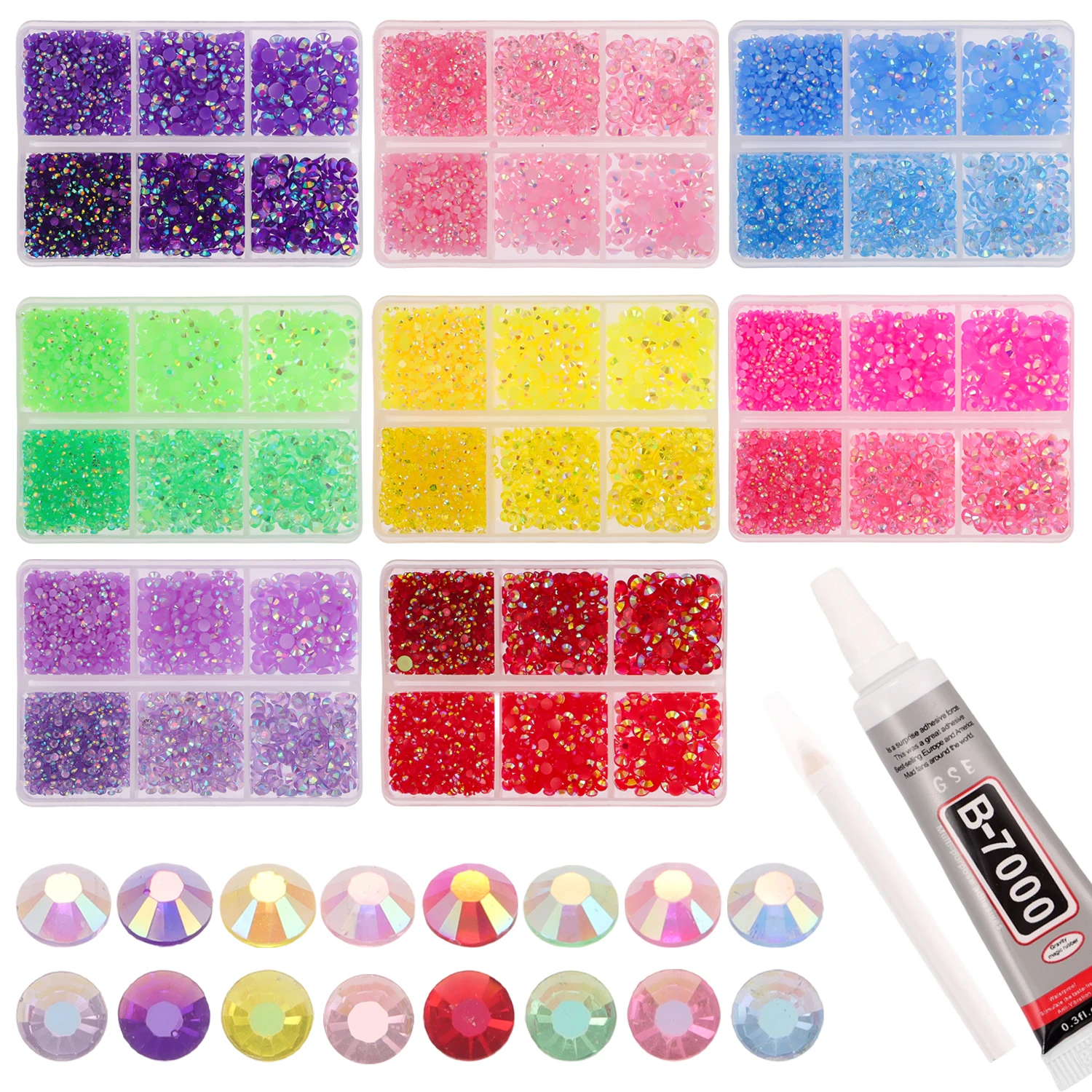2/3/4mm mix size sparkling resin imitate diamond 2700pcs smooth back adhesive rhinestones nail art fabrics with diamond pen glue