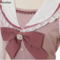 Japanese Gothic Y2k Lolita Plaid Dress Shorts Set Women Sweet Bow Sailor Collar Puff Sleeve Party Dresses Female A-Line Dress 3