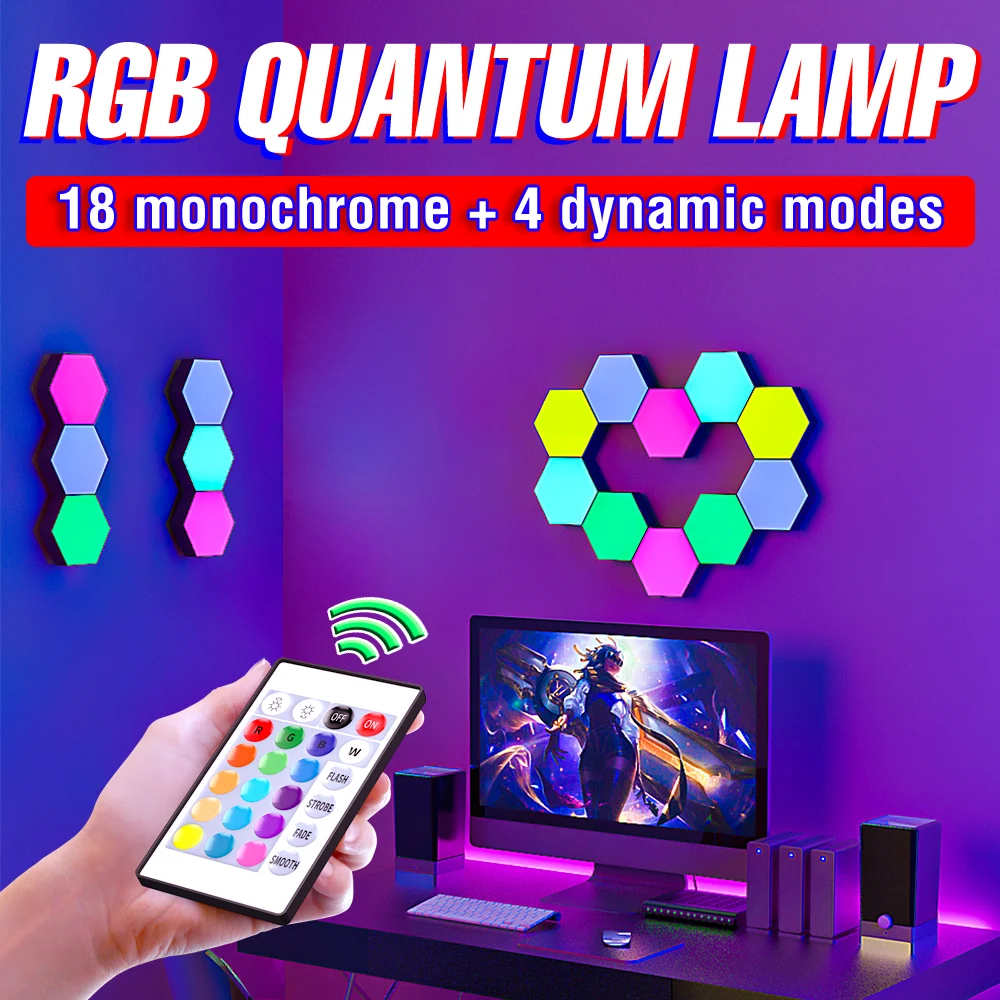 

RGB LED Quantum Lamp Hexagon Light Touch Sensor LED Wall Lamp For Gaming Room Decoration Honeycomb Colorful Modular Night Light