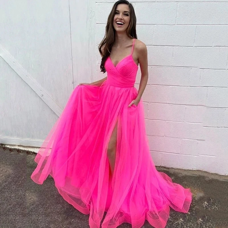 

Elegant Prom Dresses 2023 Spaghetti Strap Slit Corset Girls Long Graduation Gowns Women Formal Evening Dress