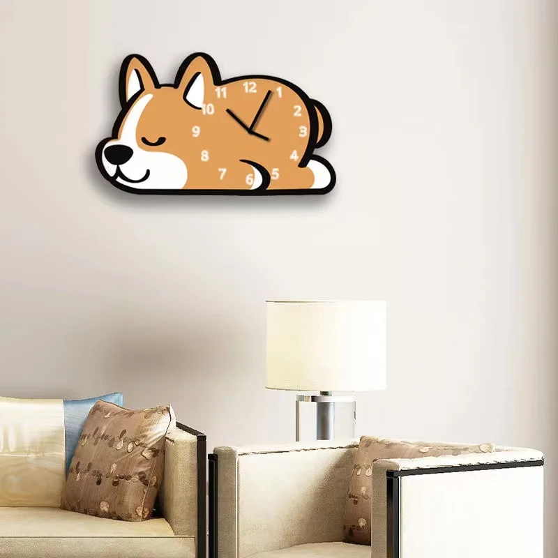 Imagem -04 - Cartoon Corgi Dog Relógio de Parede Decoração para Cachorros Sala de Estar Criativa Quarto de Criança