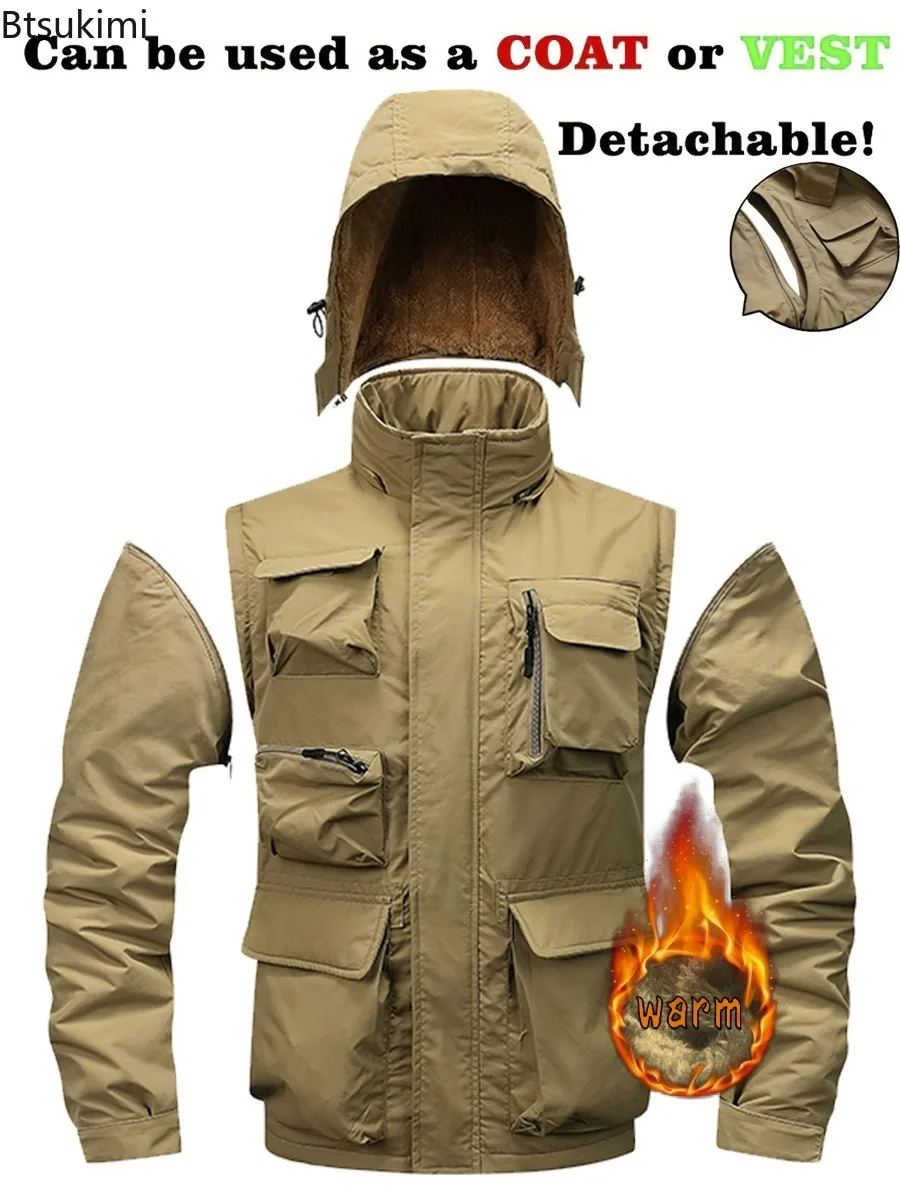 New Men's Winter Warm Jackets Coats Hooded Zipper Coat Pockets Casual Loose Coat Full Sleeve Elegant Splice Autumn Winter Coats