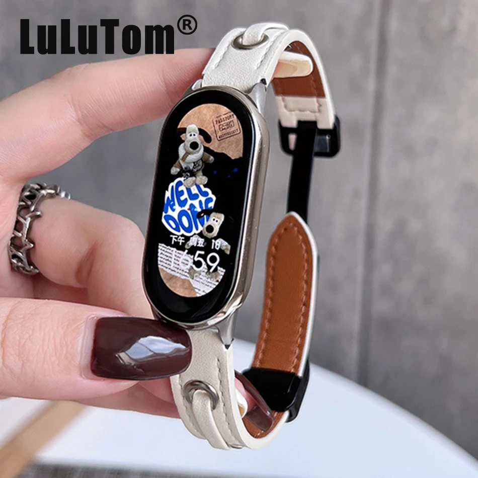 Strap For Xiaomi Mi Band 8 7 Watch Band For Miband 5/6/4/3 Fashion American Retro PU Leather Magnetic Folding Buckle Wristband