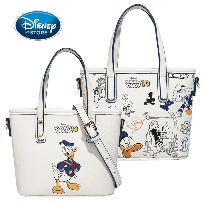 Disney Cartoon Donald Duck Graffiti Women PU Leather Shoulder Bag Mini Handheld Cross Shoulder Backpack Mobile Phone Storage Bag