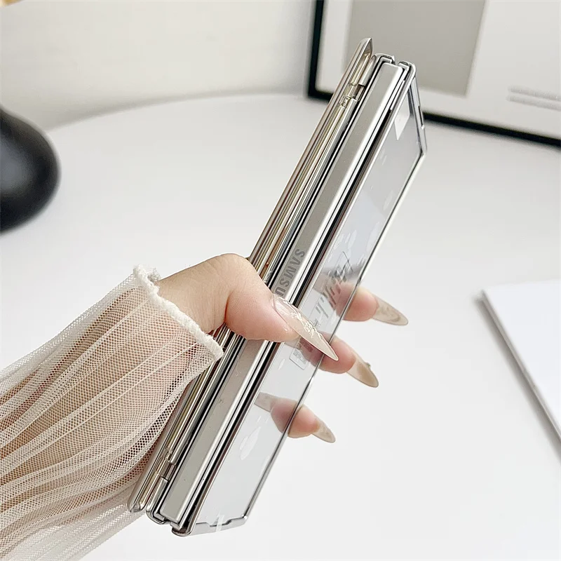 Etui na Samsung Galaxy Z Fold 7 6 5 z powłoką galwaniczną, magnetycznym metalicznym lakierem, hartowaną szklaną folią przednią, odporne na upadki, składane etui na telefon. — zdjęcie produktu 6
