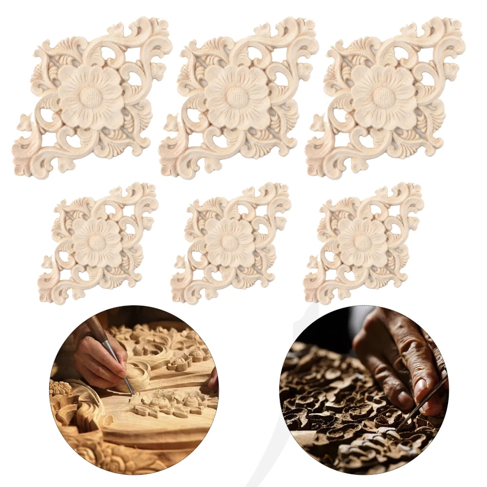1pcs Wooden Carved Door Cabinets Decal DIY Applique European Style Wood Decorative Flower Board Cupboard Home Decoration