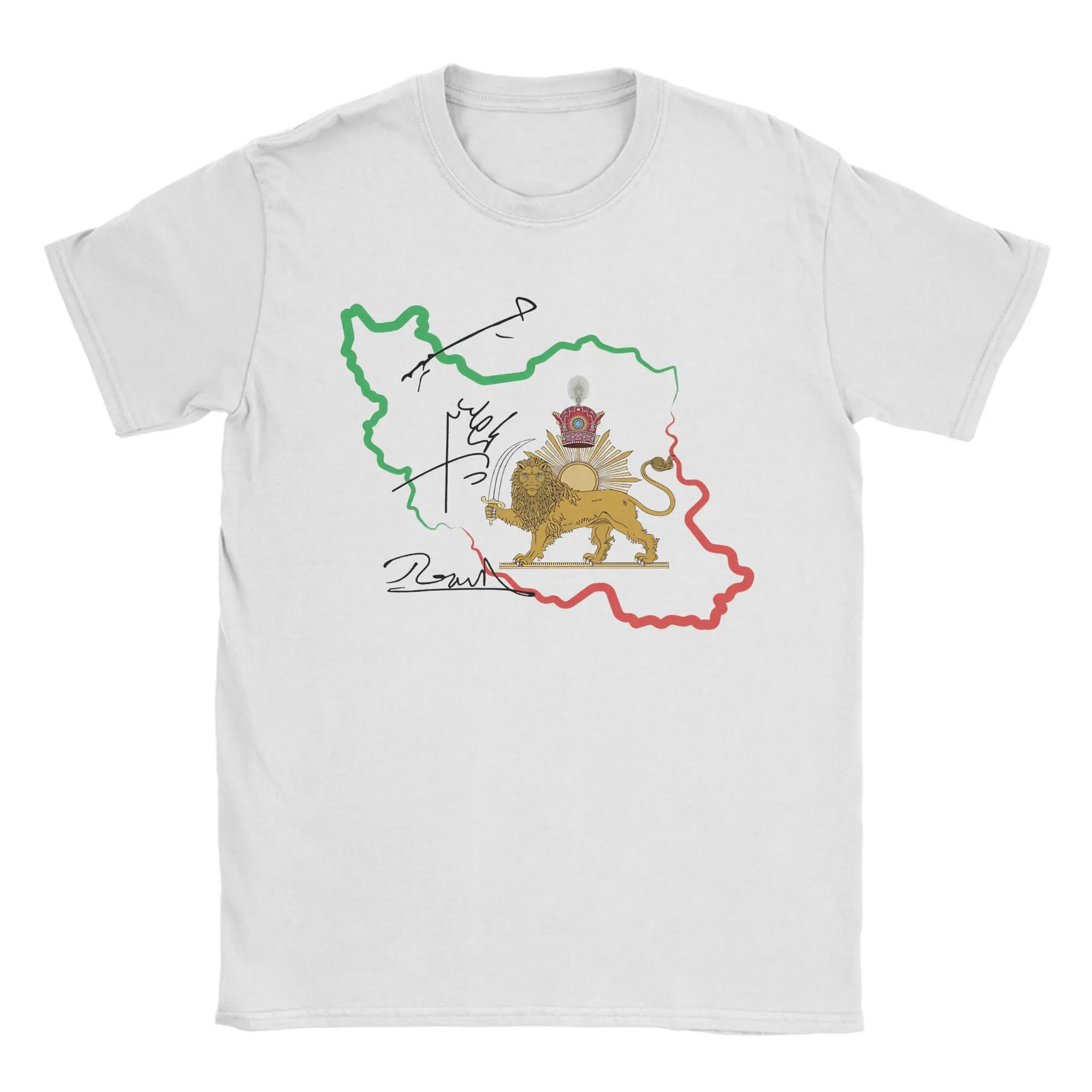 Iran Map Lion and sun Flag Cotton T Shirt For Men's Summer  Street Style T Shirts Hip Hop Tees Oversized Design Tops
