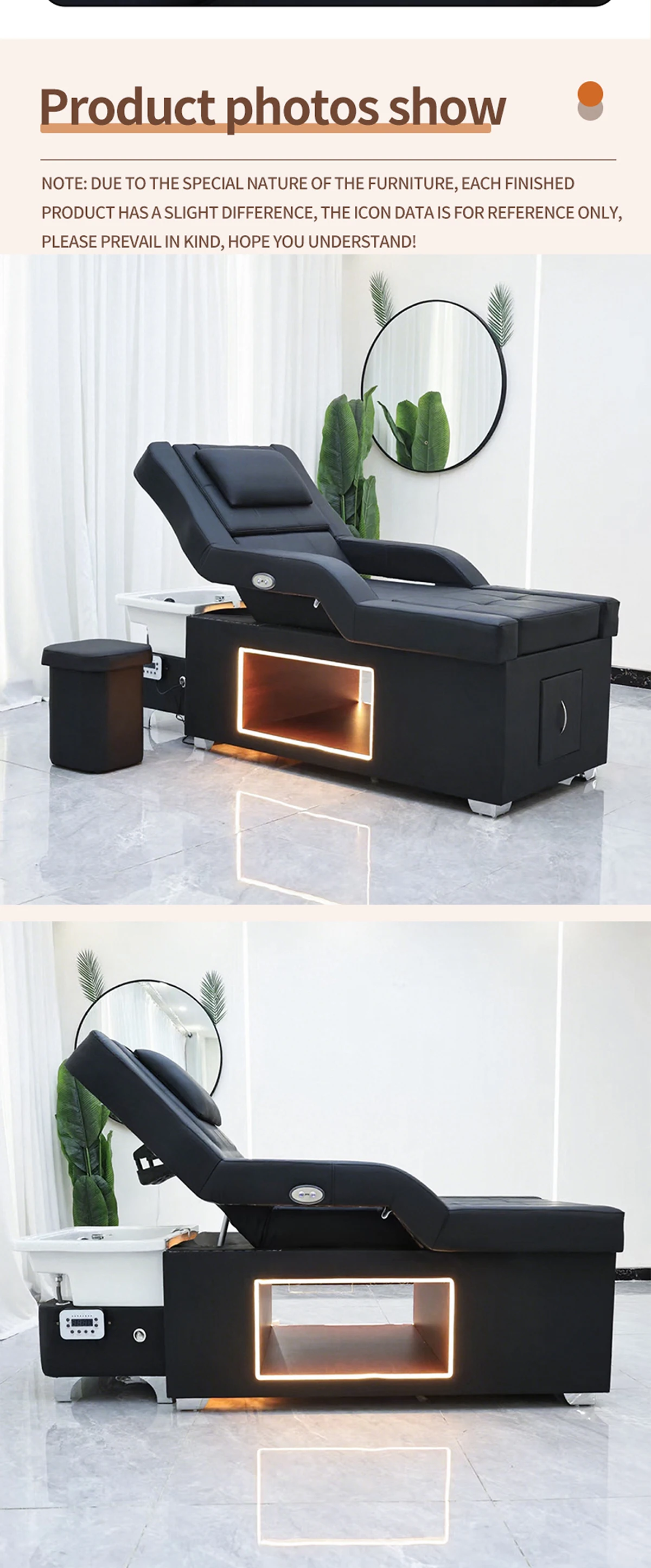 Höhenverstellbares Shampoo-Bett mit Dampf-Funktion, Kopf-SPA Haarwasch-Salon Thai-Massagetisch mit Fußmassagebecken, Anpassbar – Detail 14