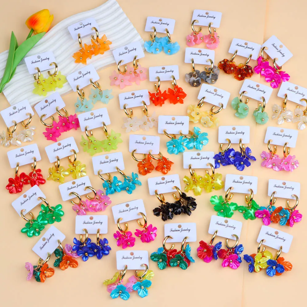 10 زوج/وحدة تصميم جديد أنيق سحر لامعة رائعة الزهور الاكريليك المرأة قلادة أقراط مزيج نمط مجوهرات اكسسوارات هدية #1