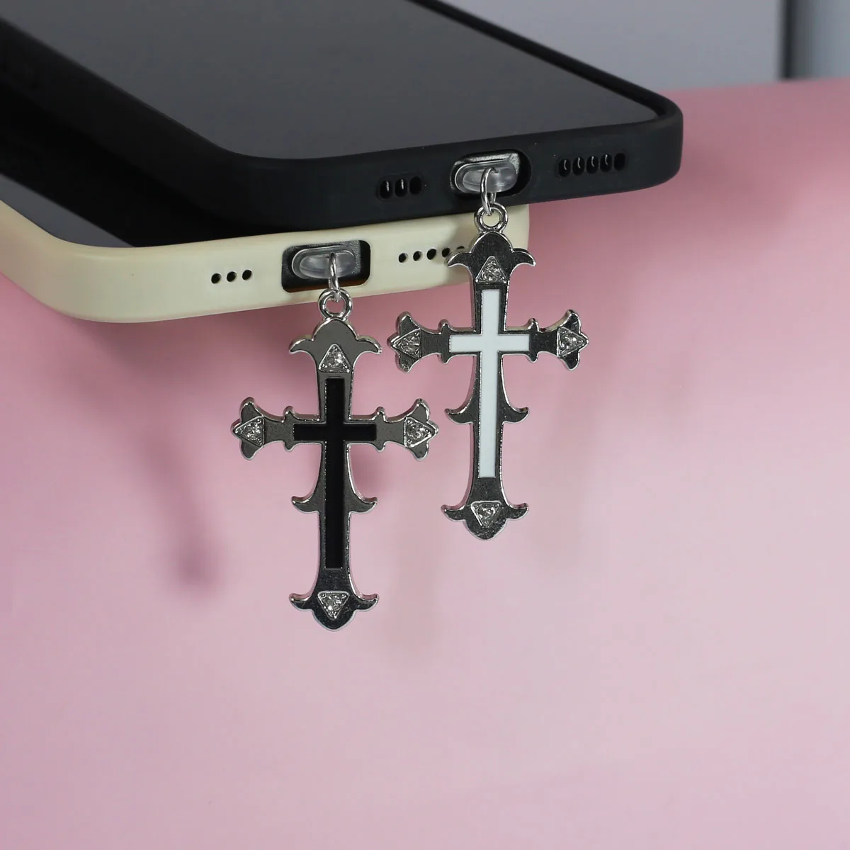 

Crystal Stone Cross Blessing Mobile Dust Plug Pendant Phone Accessories Decoration For IPhone For Samsung For Xiaomi Type-C Port