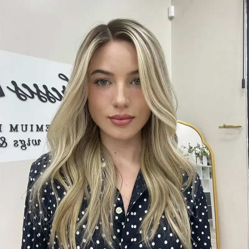 Luxury Wig Middle Part Ombre Blonde Balayage Synthetic HD Lace Front Wig with Natural Dark Roots 150% Density On Clearance Sale