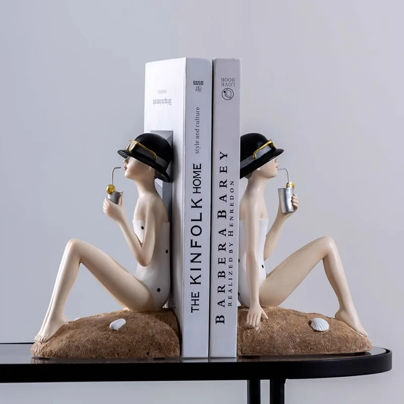 Creative Girl Resin Statue Bookend Children's Room Decoration Bookstand Ornaments Home Decor Luxury Study Desk Decoration Gifts