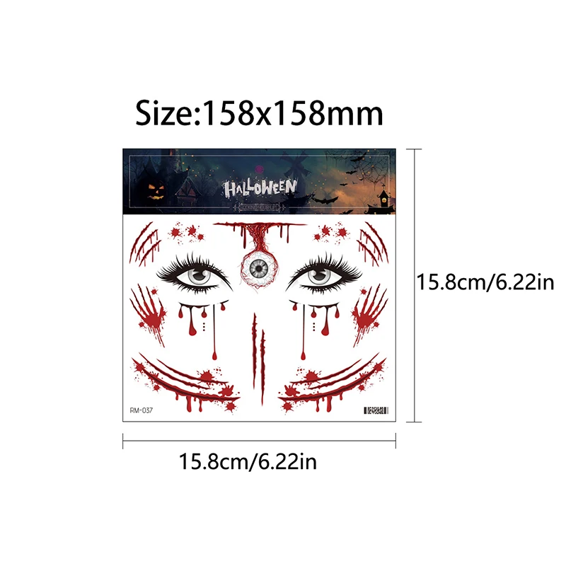 Halloween Tattoo Sticker Horror Series Tattoo Sticker Small Arm Waterproof Tattoo Sticker Scar Tattoo Sticker Face Sticker