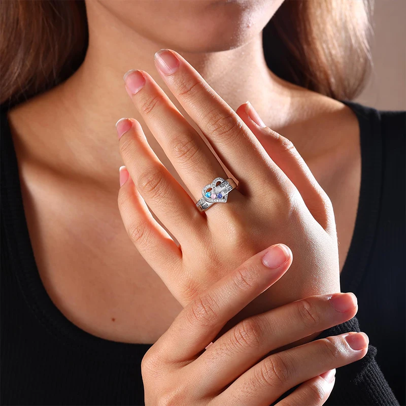 Custom Engraved Name Ring Personalized Ring with 1-8 Birthstones  Engagement Wedding Promise Rings for Women Mom Birthday Gifts