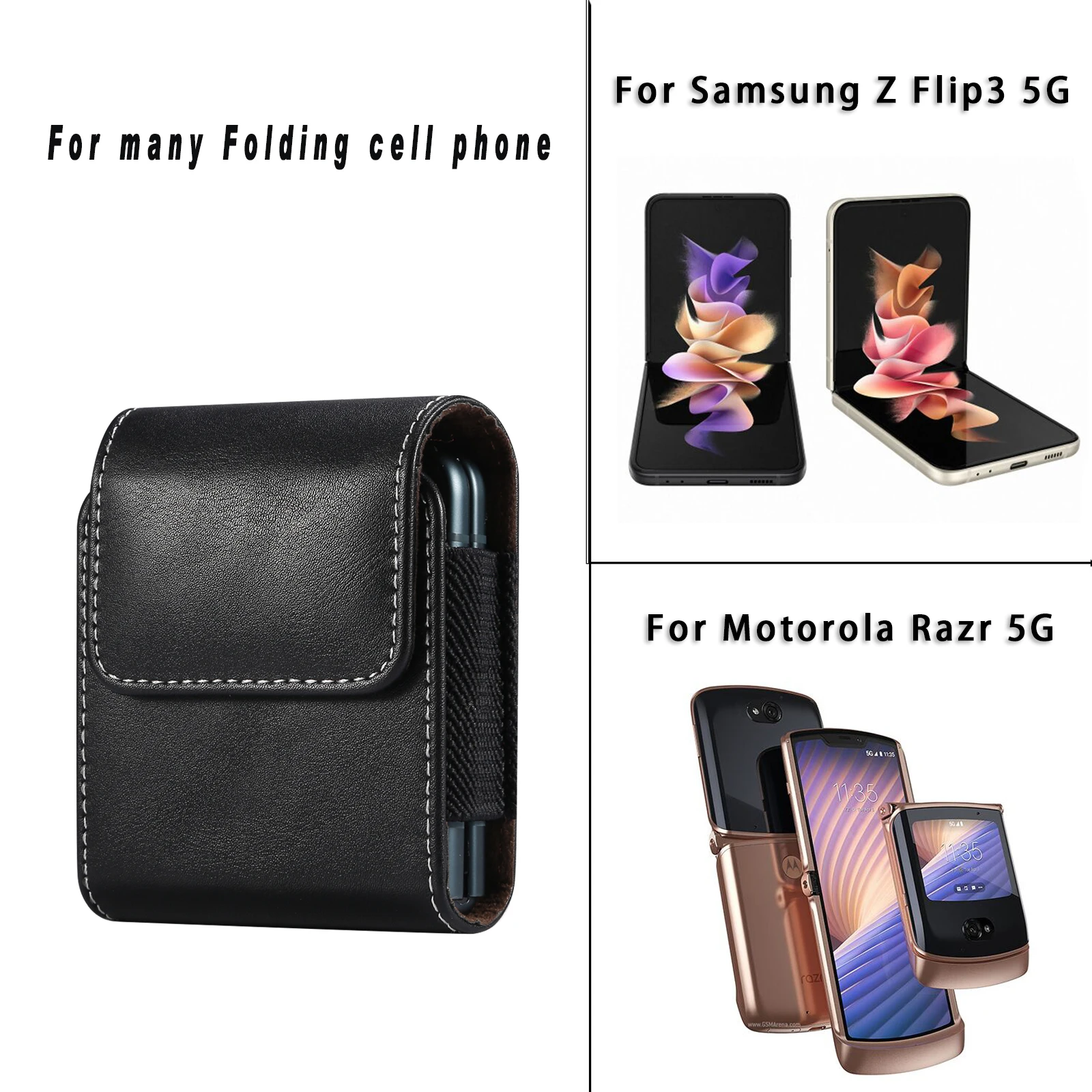 Leather Belt Clip Case Men Waist Bag For Samsung Z Flip 6 5 4 3 5G,Galaxy Flip6 Flip5 Flip3,Oppo Find Vivo Huawei Holster Pouch