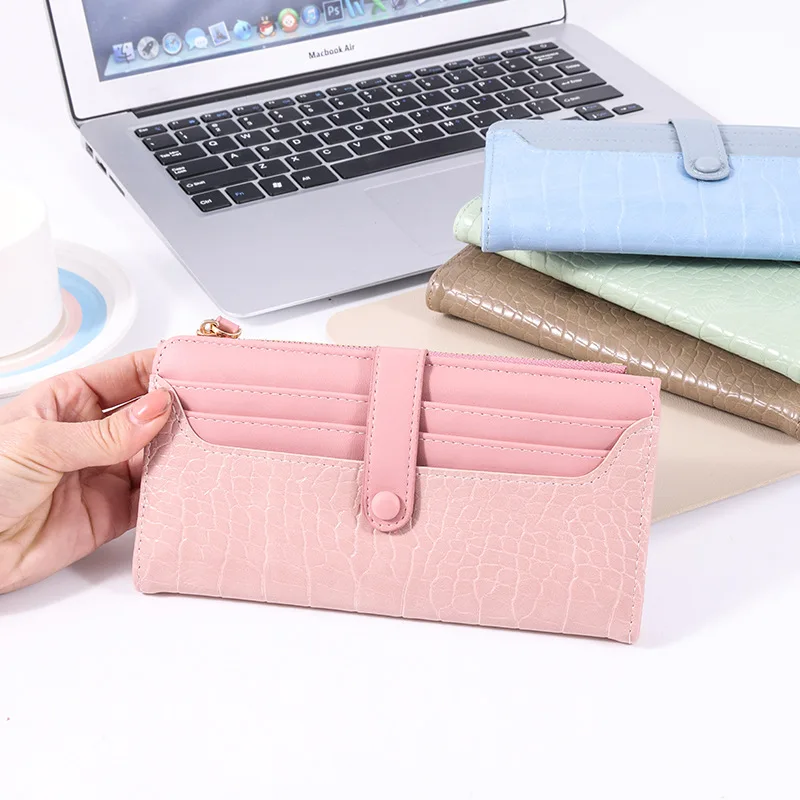 Stone Pattern Buckle Vertical Women's Korean Edition Multi Card Position Long Zero Wallet Card Bag Small Money Clip Zipper