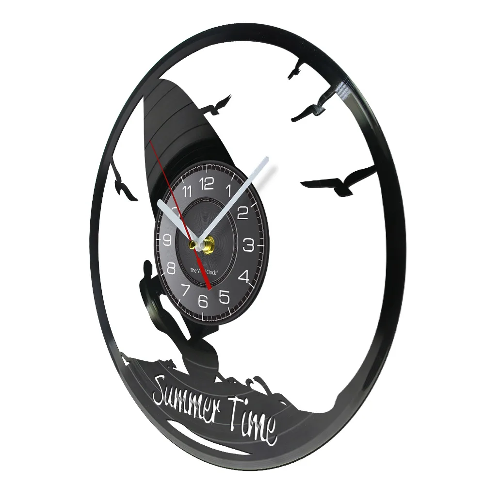 Summer Time Clock Windsurfing Wall Decor Sports Room Wall Clock Windsurfers Vinyl Record Clock Extreme Water Sports Lovers Gift