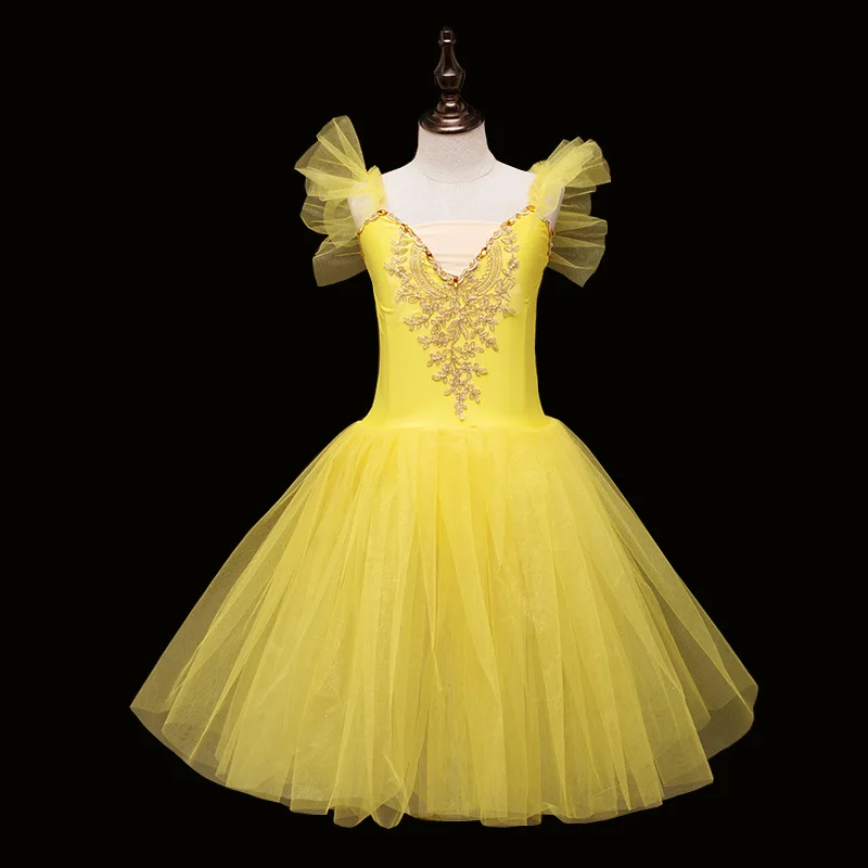 Nuevo vestido largo de tul con tutú de Ballet profesional para niñas, vestido de Ballet de cisne blanco, disfraz de bailarina de baile para niños y