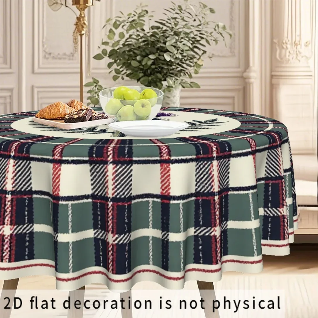 flat tableclothScottish-themed tablecloth featuring thistle flowers and herringbone pattern,suitable for Saint Patrick's Dayxzj