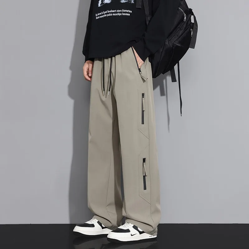

Men Spring Autumn Windproof Loose Straight Cargo Pants Double Zipper Pocket Outdoor Casual Paratrooper Trousers