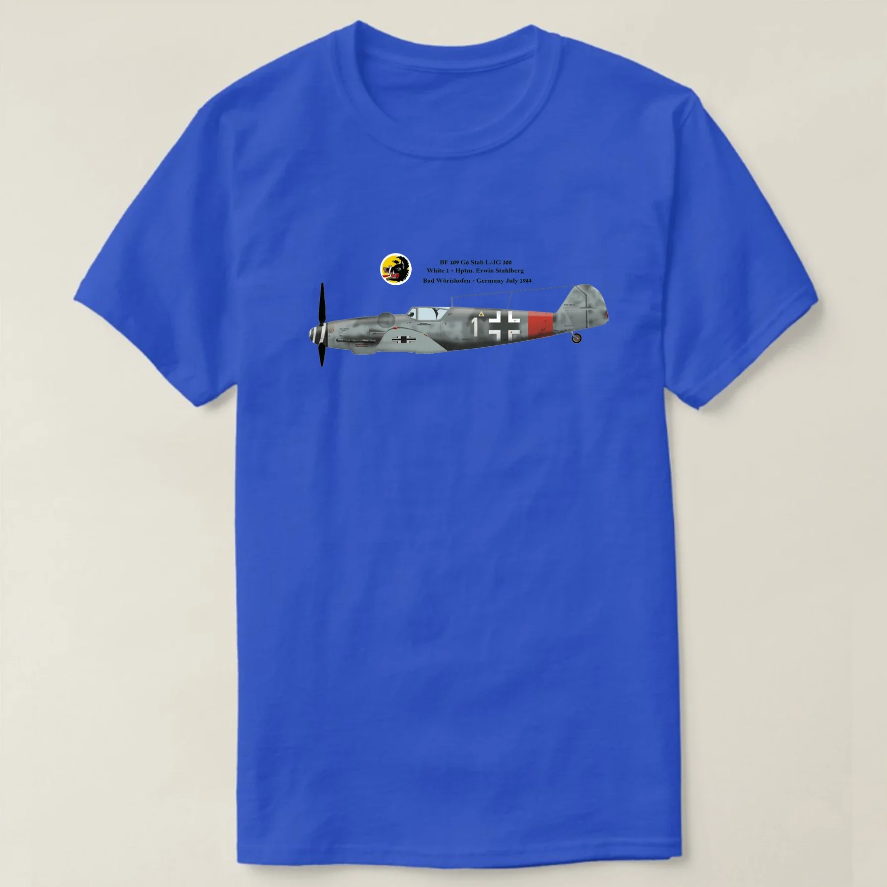 Stab I./JG 300 BF 109 G-6 Fighter T-Shirt New Short Sleeve 100% Cotton O-Neck Casual Mens T-shirt Size S-3XL