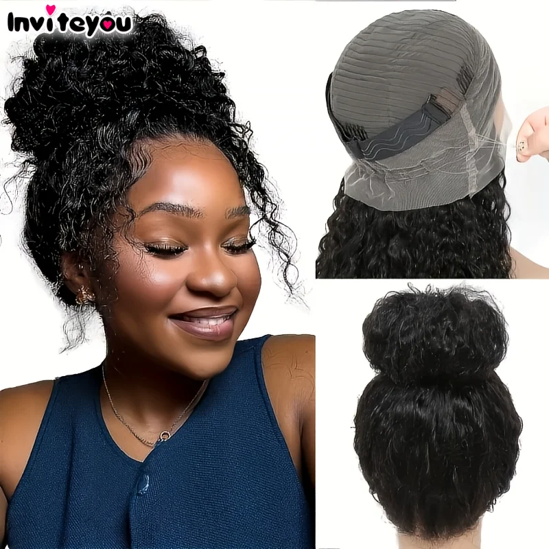 

Парик из натуральных волос без клея, 360 Full Lace Front, кудрявый, 30 дюймов, плотность 250, HD, с невидимым ремешком, черный, на завязках, глубокий водный волнистый стиль