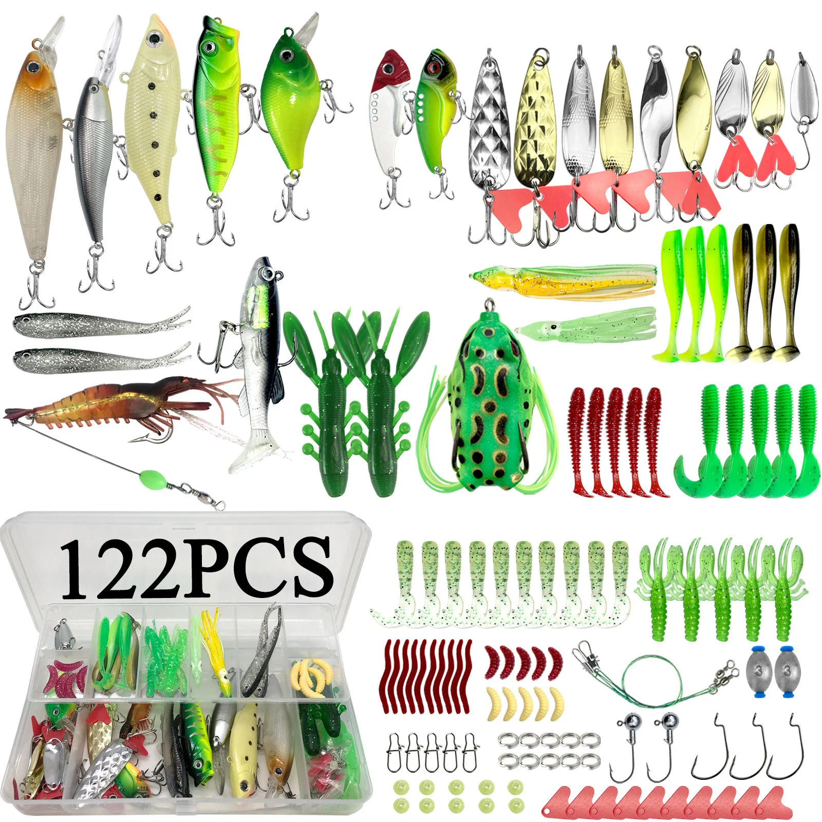 مجموعة طعوم الصيد الطعوم الصلبة الناعمة المعدنية تهزهز ملعقة والعتاد الطبقات ل باس بايك كرانكبيت معالجة اكسسوارات 26/78/107/122 قطعة