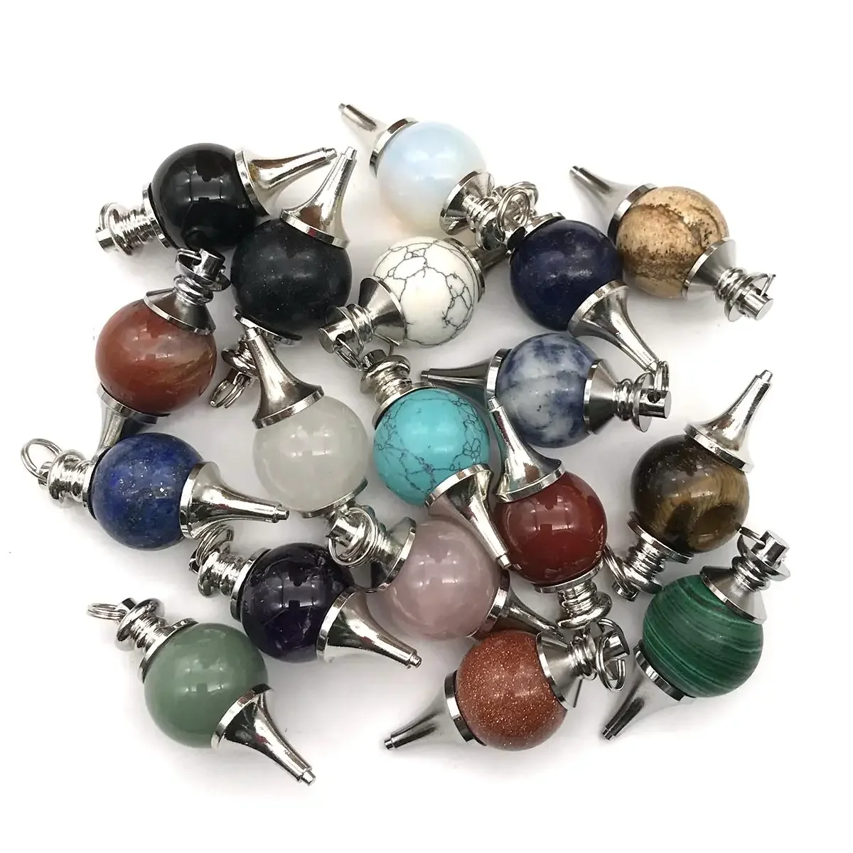 Natural Crystal Ball Pendulum Turquoise Sphere Pointed Pendant Witchcraft Energy Balancing 7 Chakra Stone Chain Divination Dowsi