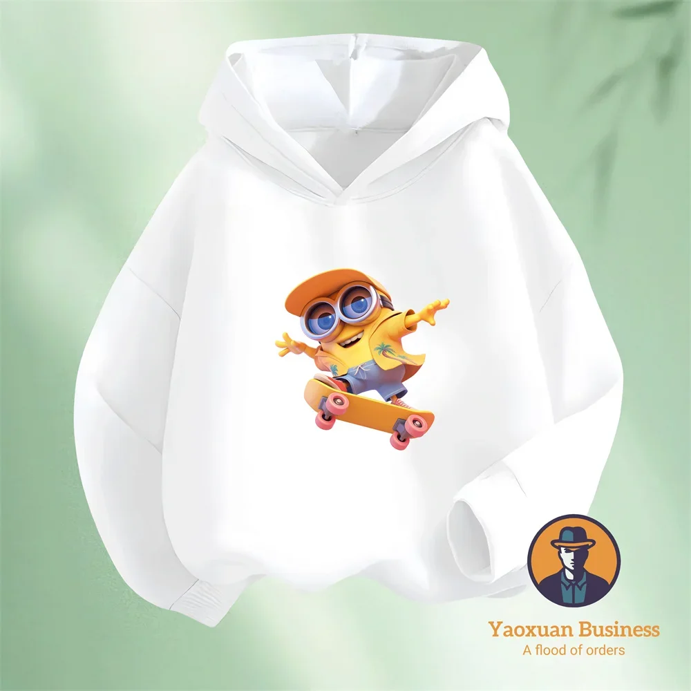 

2-14Y Boys Girls Street Trend Pure Cotton Hoodie Minions Fresh Anime Print Autumn Winter Wear