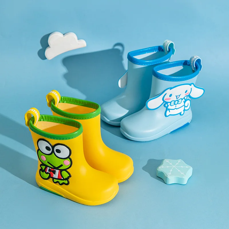 Sanrio Children Rain Boots Hello Kitty Kindergarten Baby Non-Slip Boy Rain Shoes Cinnamoroll Eye Frog Cartoon Waterproof Shoes