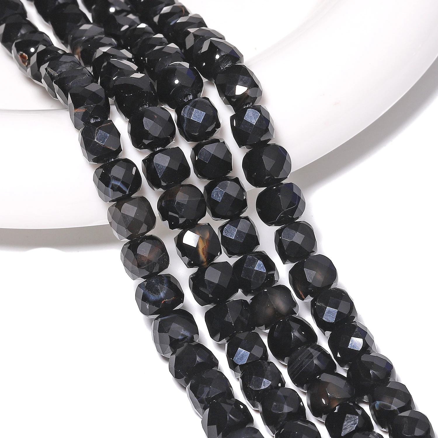 7-8mm Natural Black Stripe Agate Stone Beads Faceted Cube Shape Beads for Jewelry Making Diy Bracelet Beadings Accessories