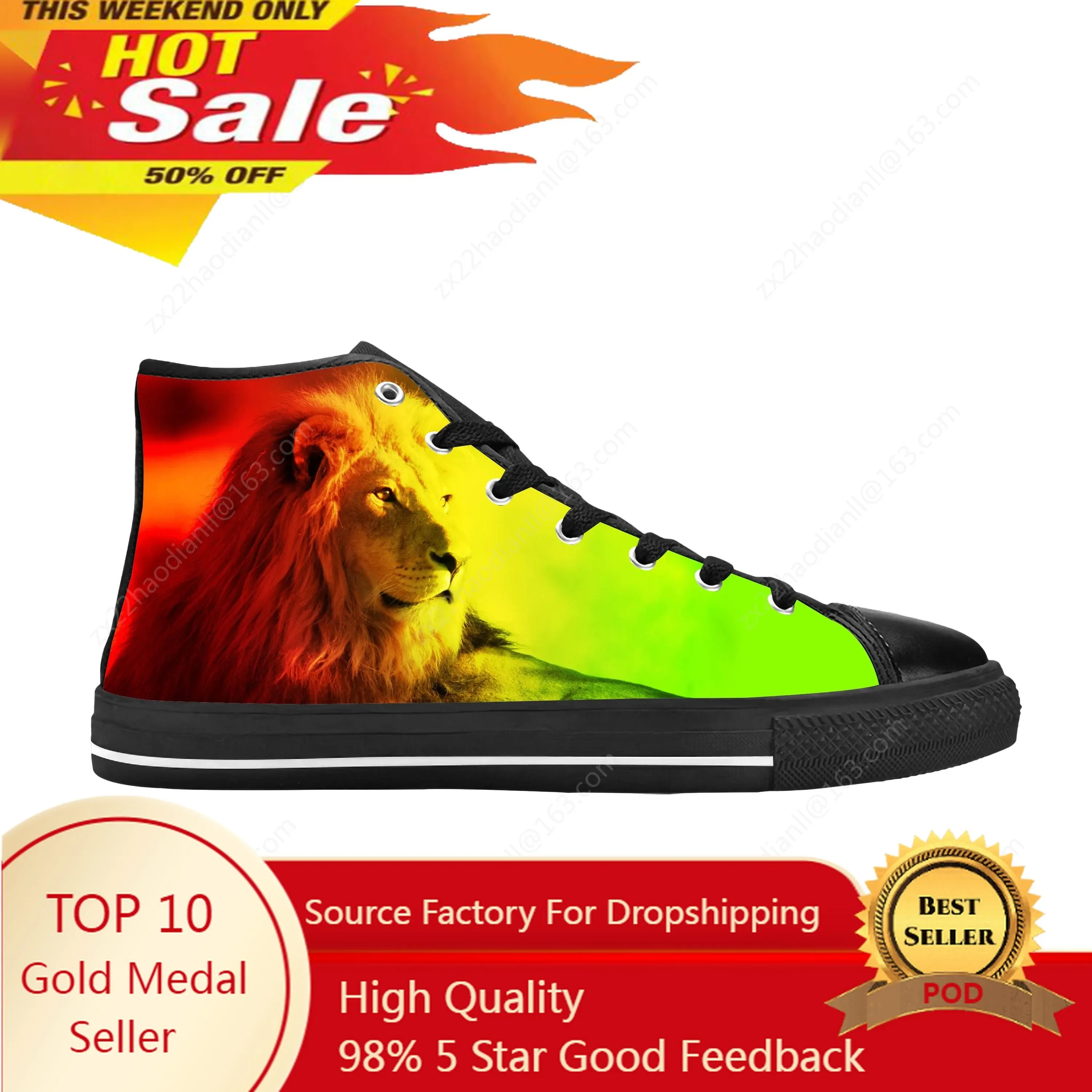 Reggae Rasta Rastafari Lion Of Judah Music Rock Casual Cloth Shoes High Top Comfortable Breathable 3D Print Men Women Sneakers