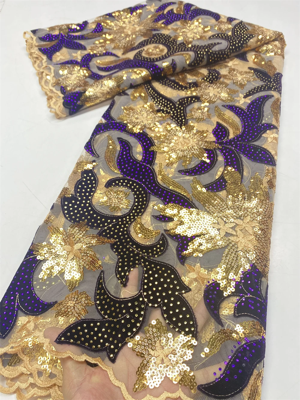 5 Yard Salouva African Velvet Lace Fabric With Sequins 2024 Newest High Quality Nigerian Embroidered African Lace Fabric Sewing