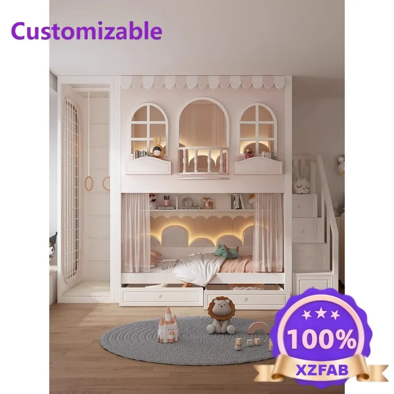 Factory Direct 2026 Full solid wood bed girl luxury castle bed tree house does not interfere with each other bunk princess high