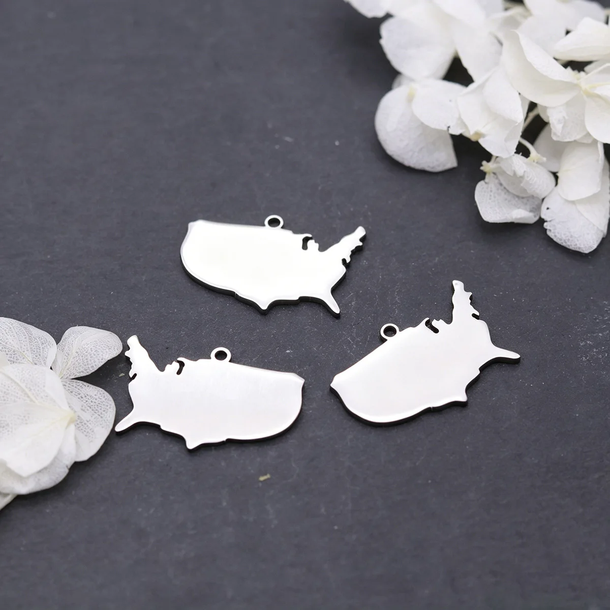 3pcs Stainless Steel United States Map Charms Pendant For DIY Bracelet Earrings Necklace Jewelry Making