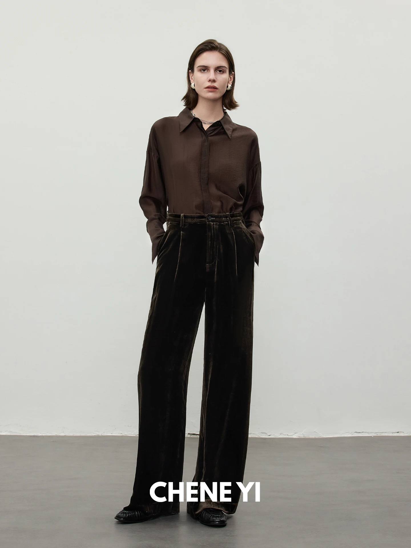 

Женские повседневные брюки из коричневого бархатного шелка Cheney Li с одной складкой, высокой талией и застежкой-молнией, осенние, модные, удобные, для отдыха