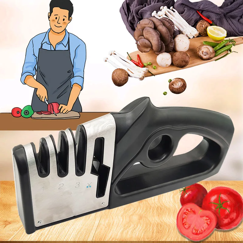 4-in-1 Kitchen Knife Sharpener Manual Professional Sharpening Tool for Chef Knives Scissors Quick Sharpening & Polishing System
